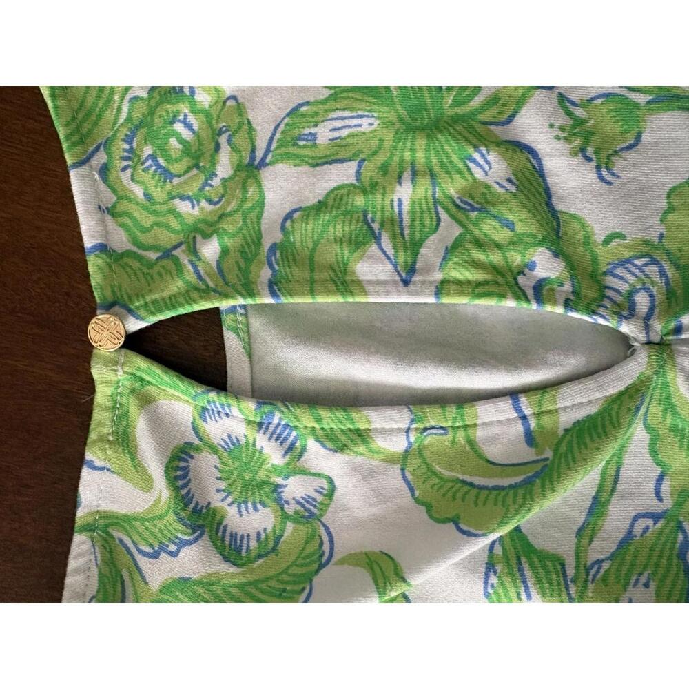 Lilly Pulitzer Short Sleeve Green and White Floral Print Dress with Side Tie - Picture 7 of 11